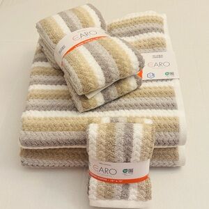 6pc CARO HOME 100% Zero Twist Cotton Stripe Bath Towel Set - Beige Gray -Tiliana